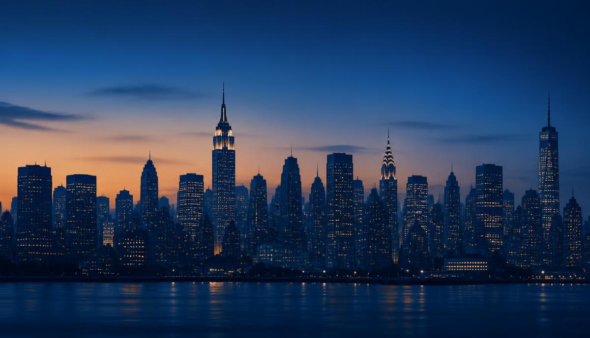 New York City skyline at dusk, host city for the in-person dinner