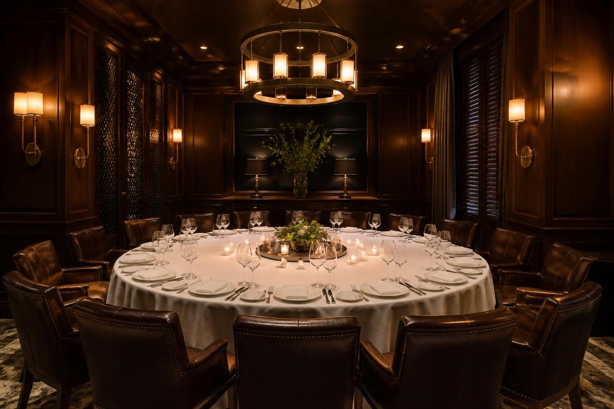 Private dining room at Morton's The Steakhouse in Washington, DC set for a senior-level roundtable dinner
